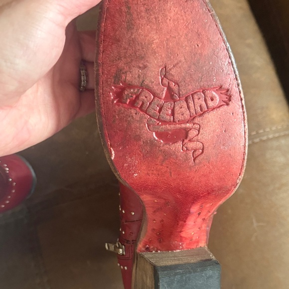 Women's Freebird Red Leather Ankle Boots - Picture 3 of 5